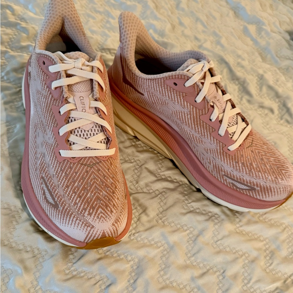 Hoka Women's Pink and White Running Sneakers